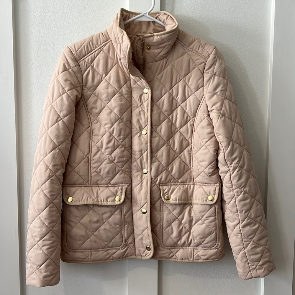 J Crew Beige Quilted Down Puffer Jacket